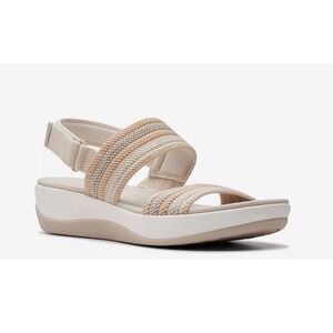Clarks Cloudsteppers Arla Stroll Wedge 9.5 Women Sandals M Beige Comfort Support